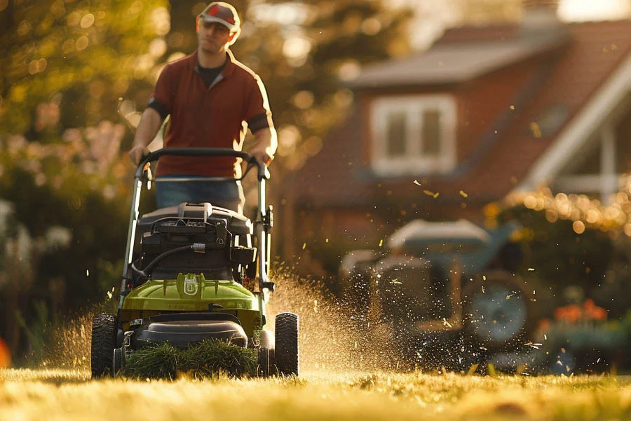 self-propelled electric lawn mower with battery and charger